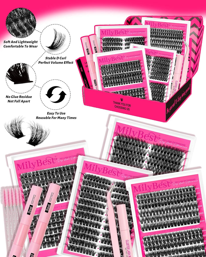 MilyBest Kit de racimos de pestañas de 4 estilos, 864 piezas, kit d...