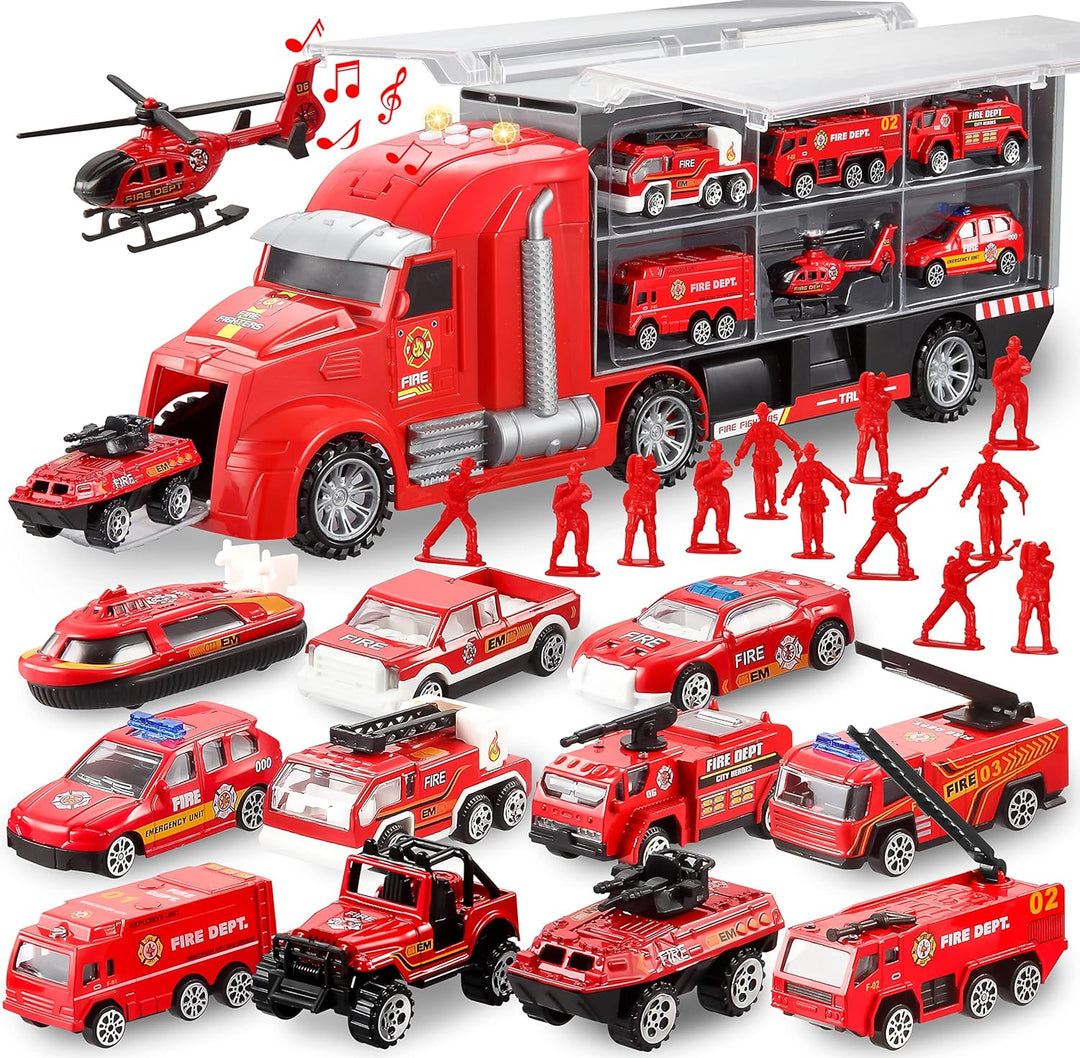 JOYIN Juego de vehículos de camión de bomberos 25 en 1 con sonidos...