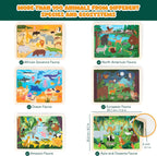 BONNYCO Rompecabezas de madera para niños de 4 a 6 años y 3 a 5 años. Juego de 6 rompecabezas de 24 piezas con tablero, animales de diversos ecosistemas. Juguetes educativos, regalos de aprendizaje