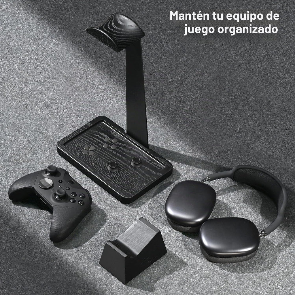UPERGO Soporte de auriculares de madera maciza con soporte para controlador