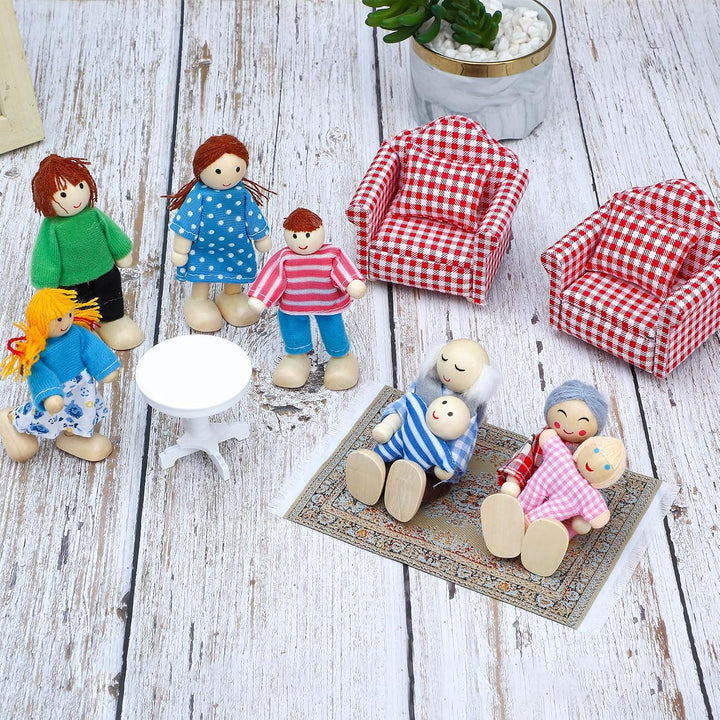 ONEST Juego de 12 piezas de casa de muñecas de madera, mini figuras...