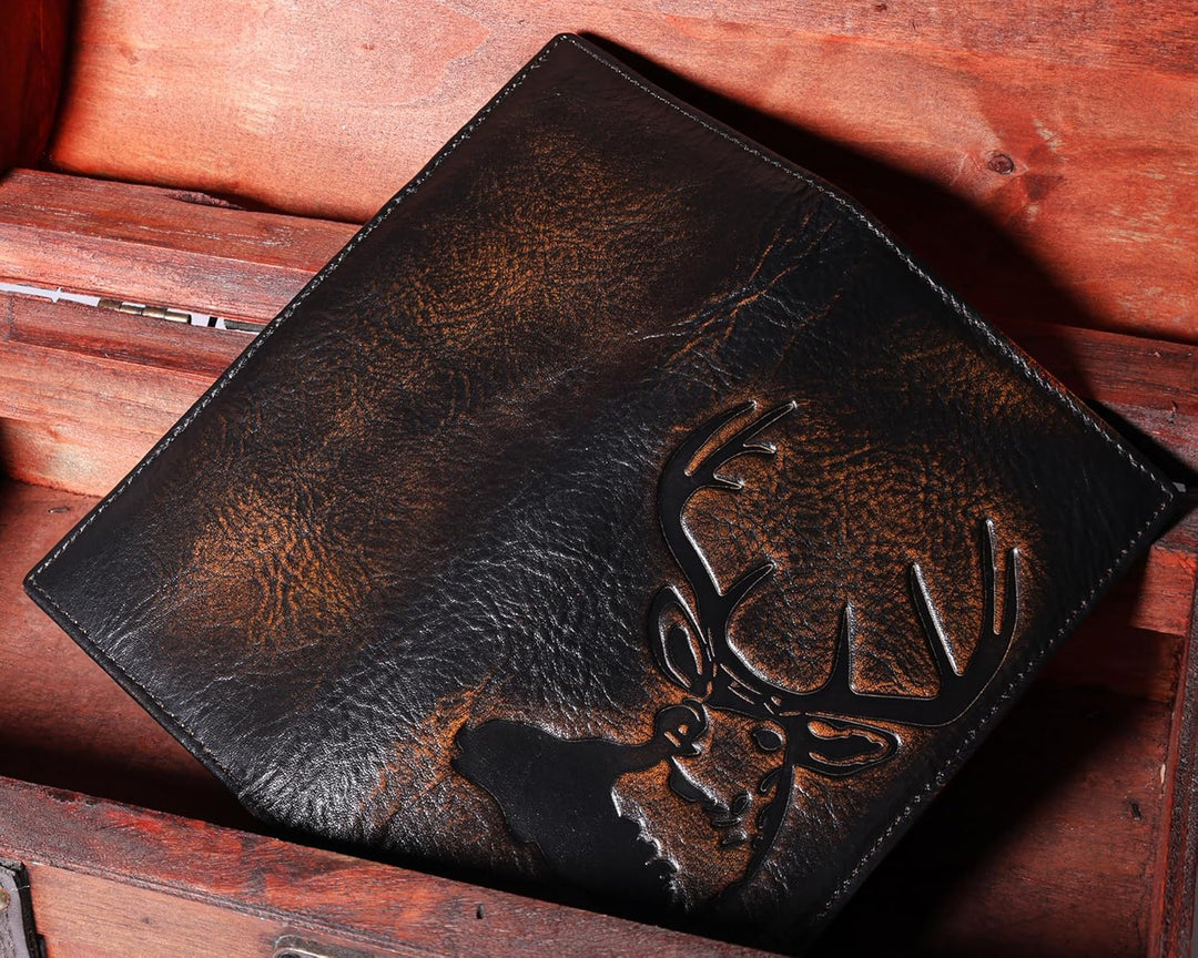 DK86 Carteras largas de ciervo para hombre | Cuero de grano complet...