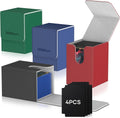Mlikero Paquete de 4 Cajas para Mazos de Cartas, Caja para Mazo Commander Contiene más de 400 Cartas con Funda Individual con 4 Separadores, Caja Magnética de Cuero para Cartas Compatible con MTG, TCG