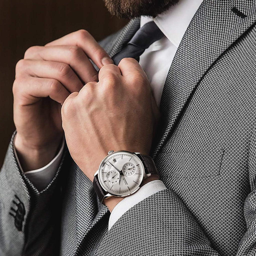 FEICE Bauhaus automático para hombre, reloj analógico mecánico para hombre, casual, impermeable, antichoque, reloj de vestir inoxidable, regalos únicos, FM212, reloj plateado.