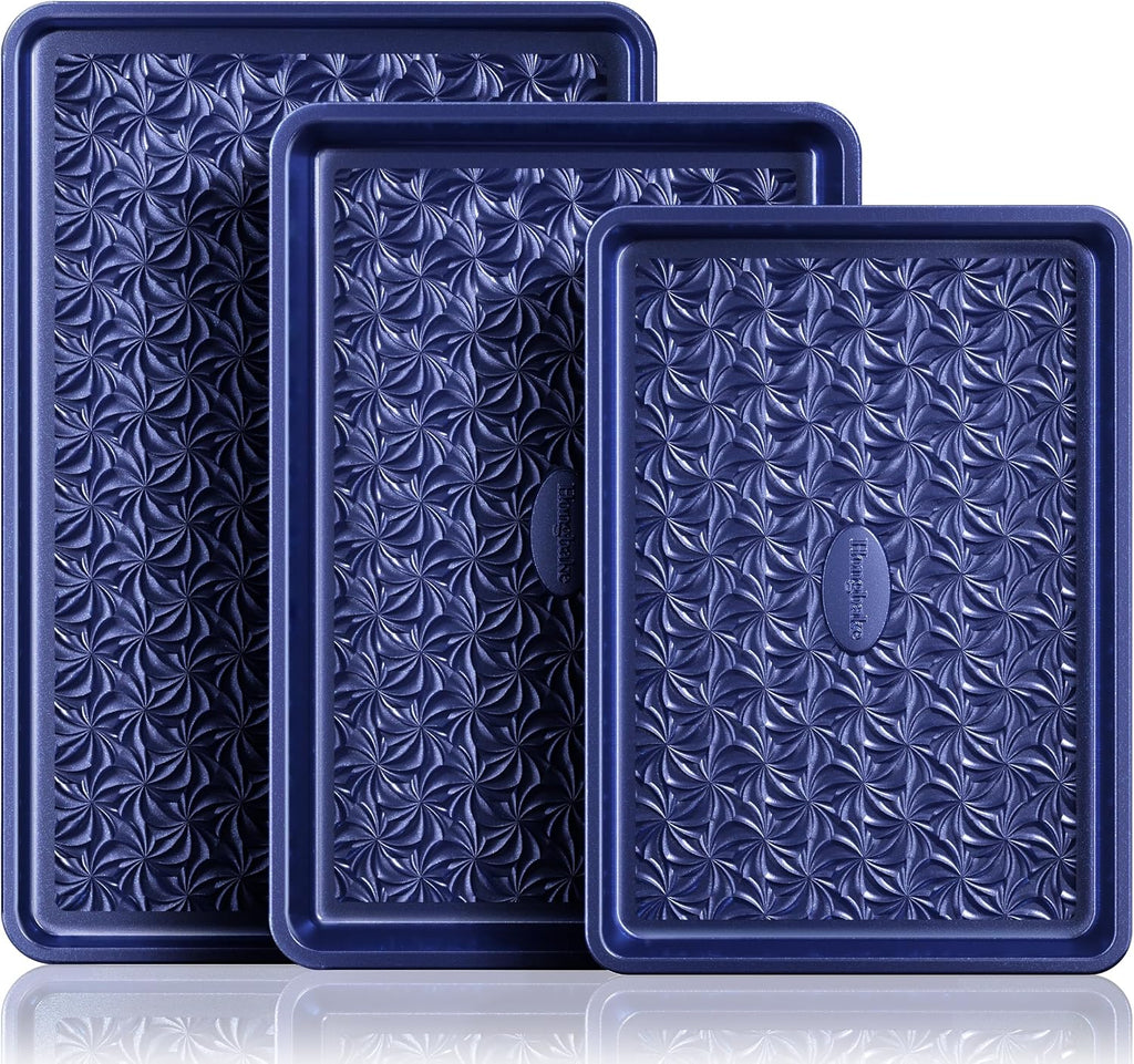 Juego de 3 bandejas antiadherentes para horno, no tóxicas, color azul