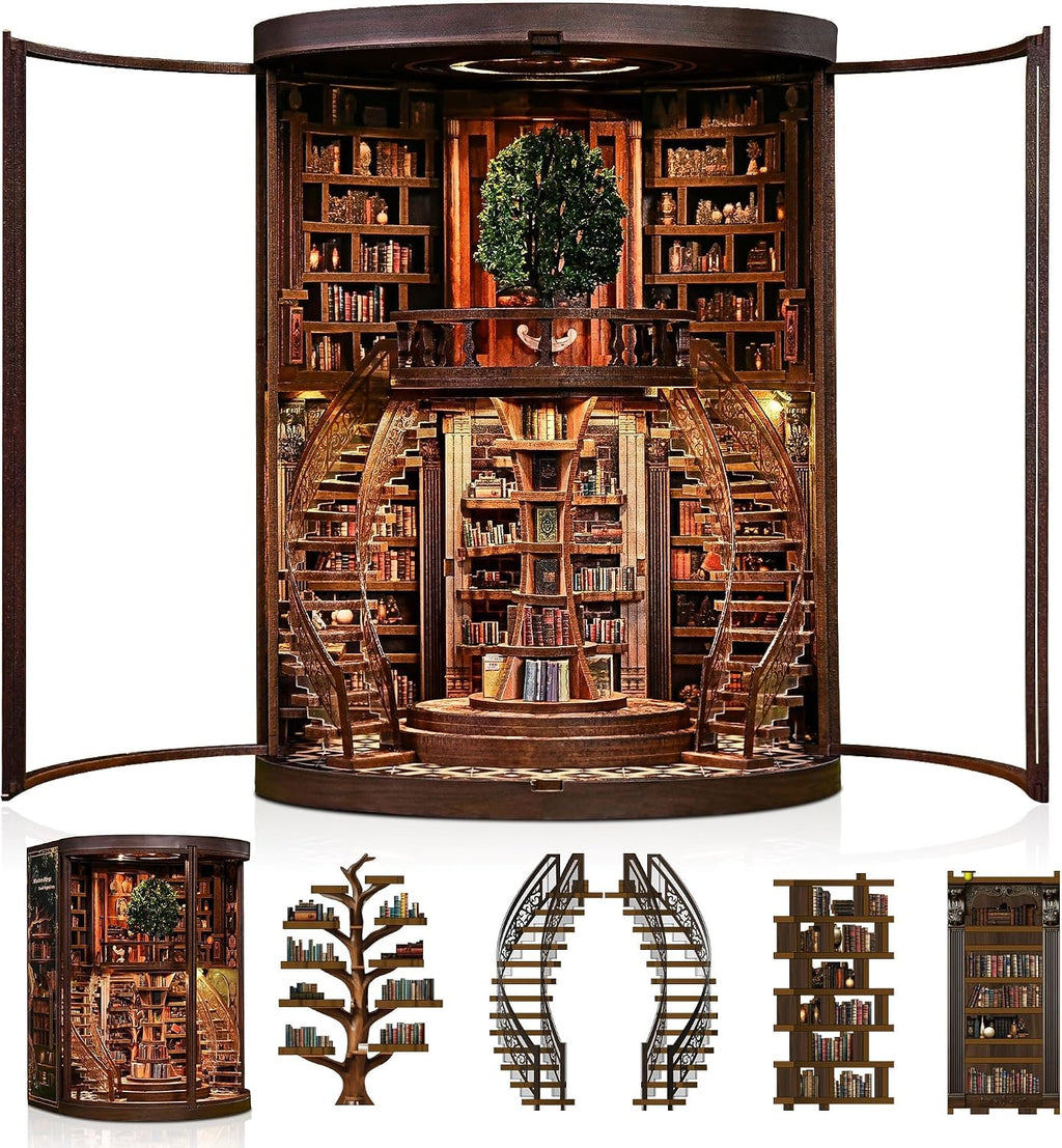 CRIOLPO Kit DIY de rincón de libros Casa en miniatura con luces LED