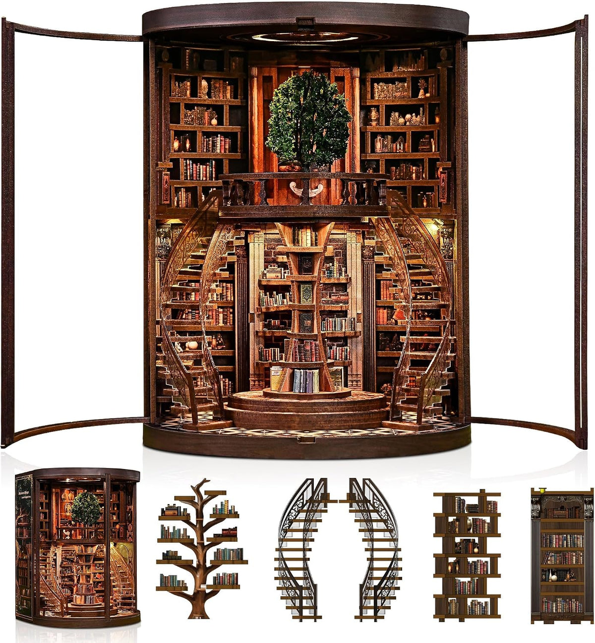 CRIOLPO Kit DIY de rincón de libros Casa en miniatura con luces LED