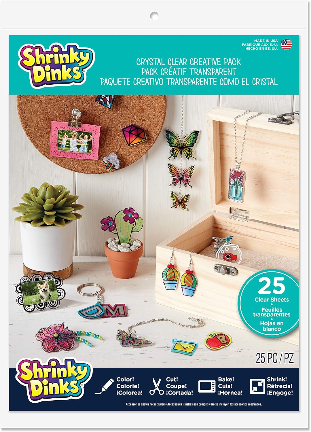 Shrinky Dinks Creative Pack 25 hojas transparentes para niños, actividades de arte y manualidades