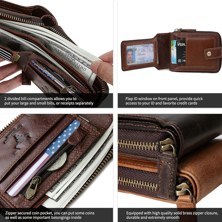 Billetera con cremallera para hombre, con bloqueo RFID, de piel, pl...