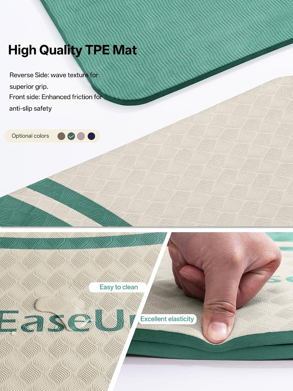 EaseUp Tapete de yoga de 0.394 in de grosor, 73 x 31.5 pulgadas, extra