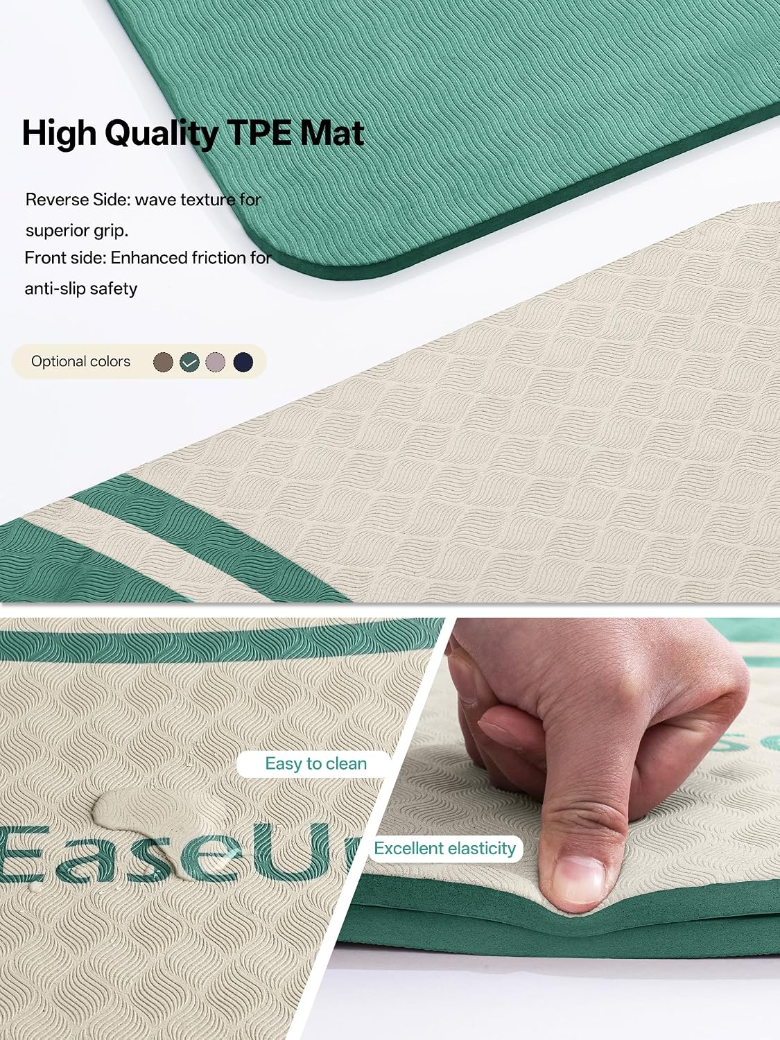 EaseUp Tapete de yoga de 0.394 in de grosor, 73 x 31.5 pulgadas, extra