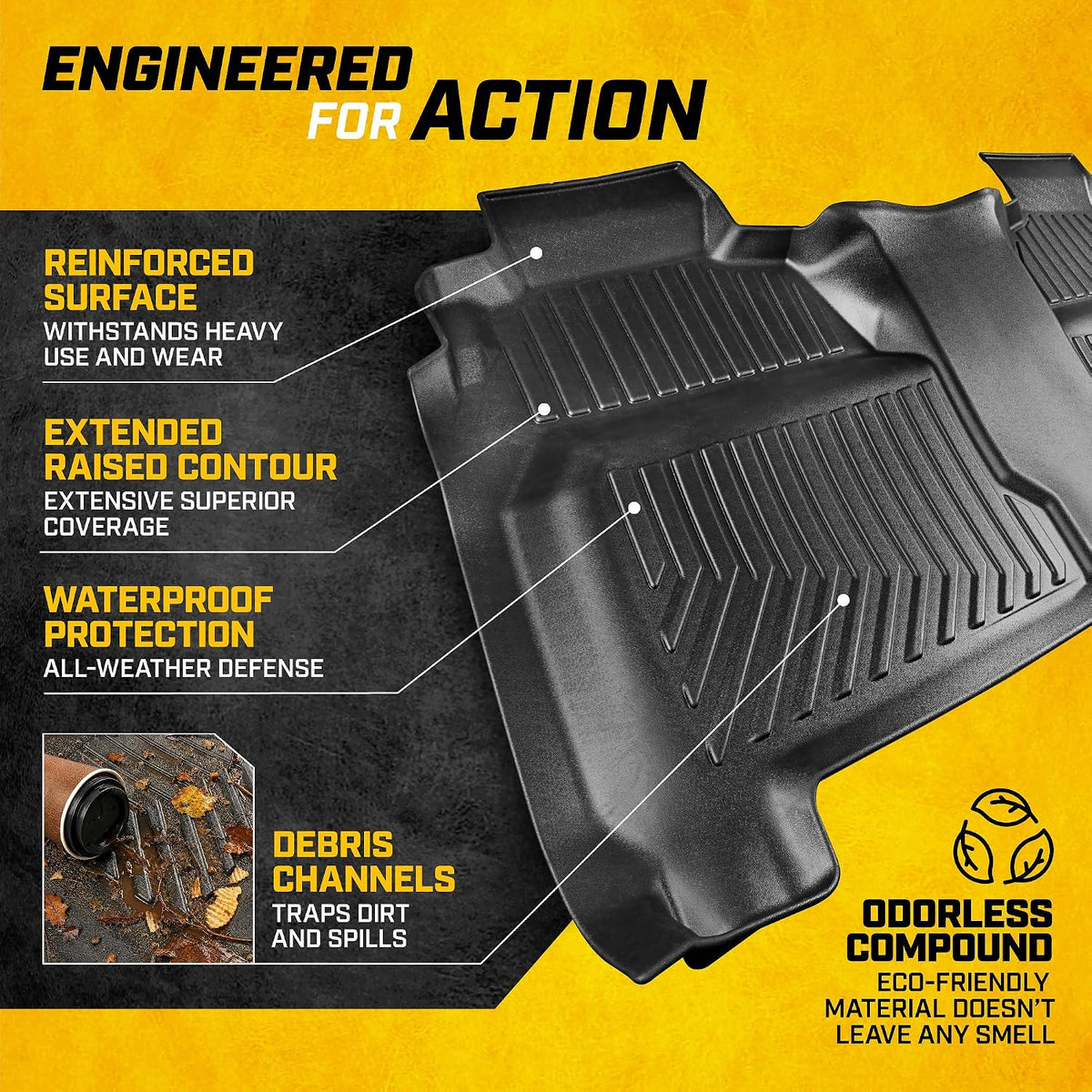 CAT® JustFit™ 3D - Tapete trasero de ajuste personalizado para Chevy Silverado 1500 Crew Cab 2014-2018, revestimiento de goma resistente medido por láser, accesorios Silverado