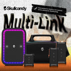 Skullcandy Barrel Bocina Bluetooth Boombox — Bocina portátil inalámbrica resistente al agua, con modo de luces LED, batería de 12 horas, Multi-Link y salidas de carga USB-C y USB-A (Negro)