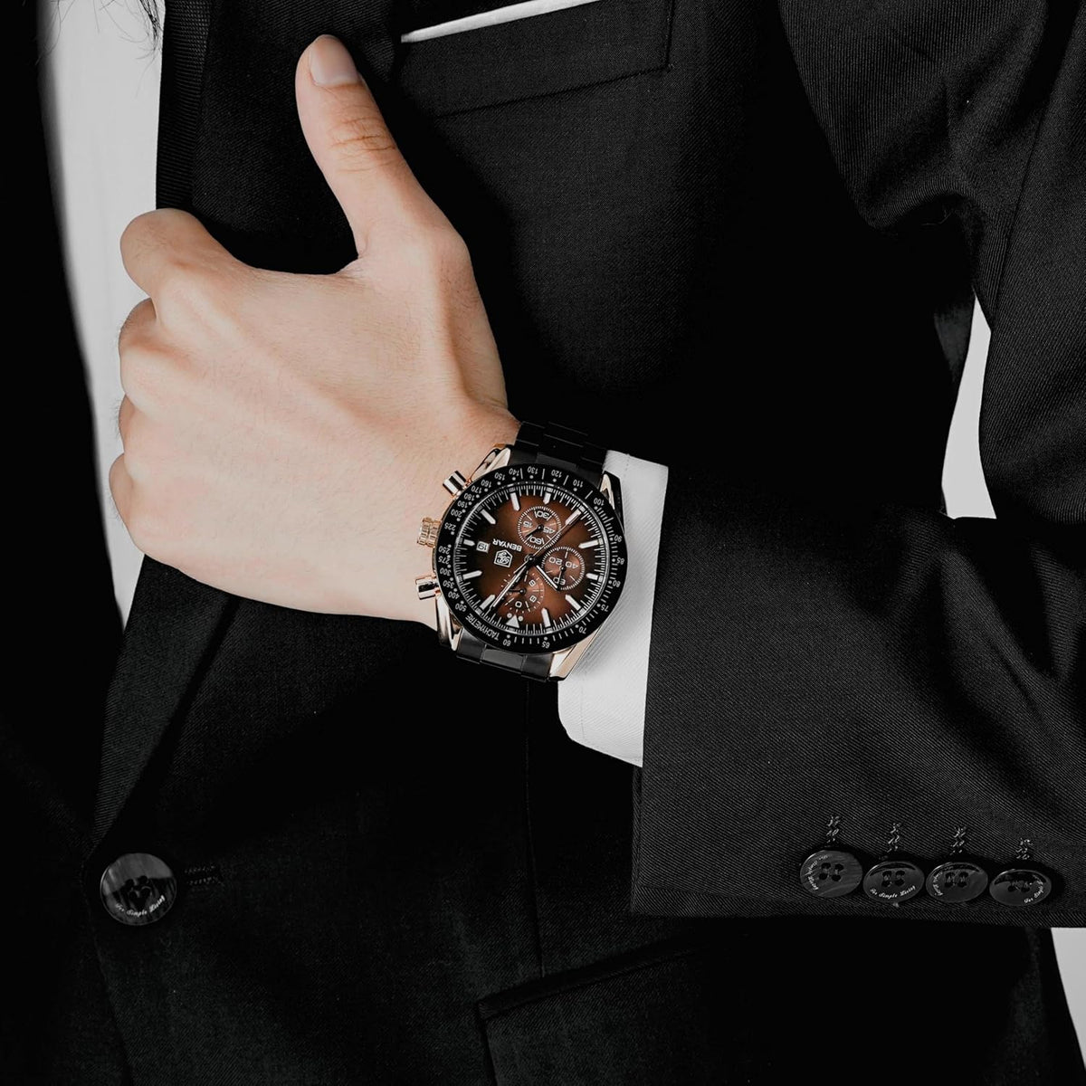 BENYAR Relojes para hombre, reloj de pulsera analógico con movimiento de cuarzo, correa de cuero/acero inoxidable/silicona, reloj de vestir casual para deportes de negocios, resistente al agua