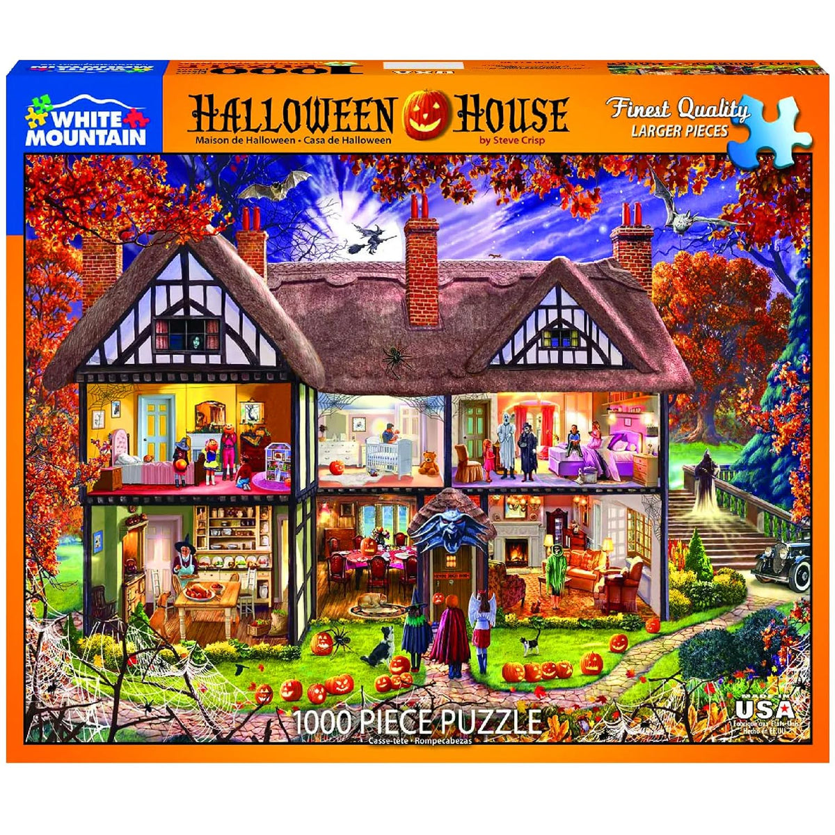 White Mountain Rompecabezas de 1000 piezas de Halloween, otoño y otoño, piezas grandes, regalo para adultos y familia, 24 x 30 pulgadas, casa de Halloween
