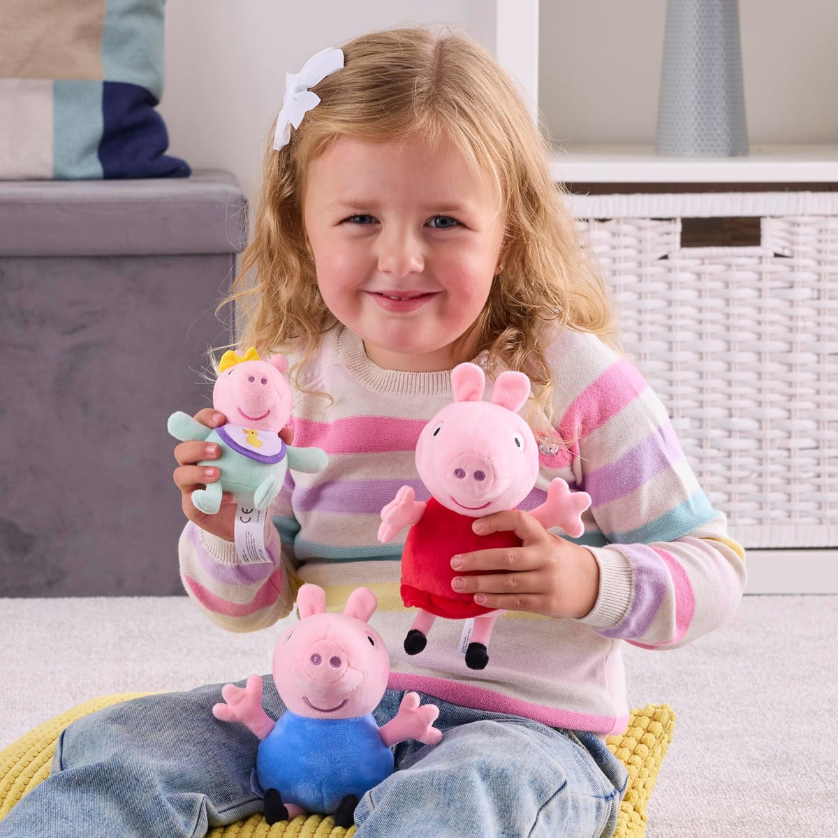 Peppa Pig Plush 3 Piece Set - Peppa, George & Baby Evie - Juguetes de peluche clásicos súper suaves 18 meses +