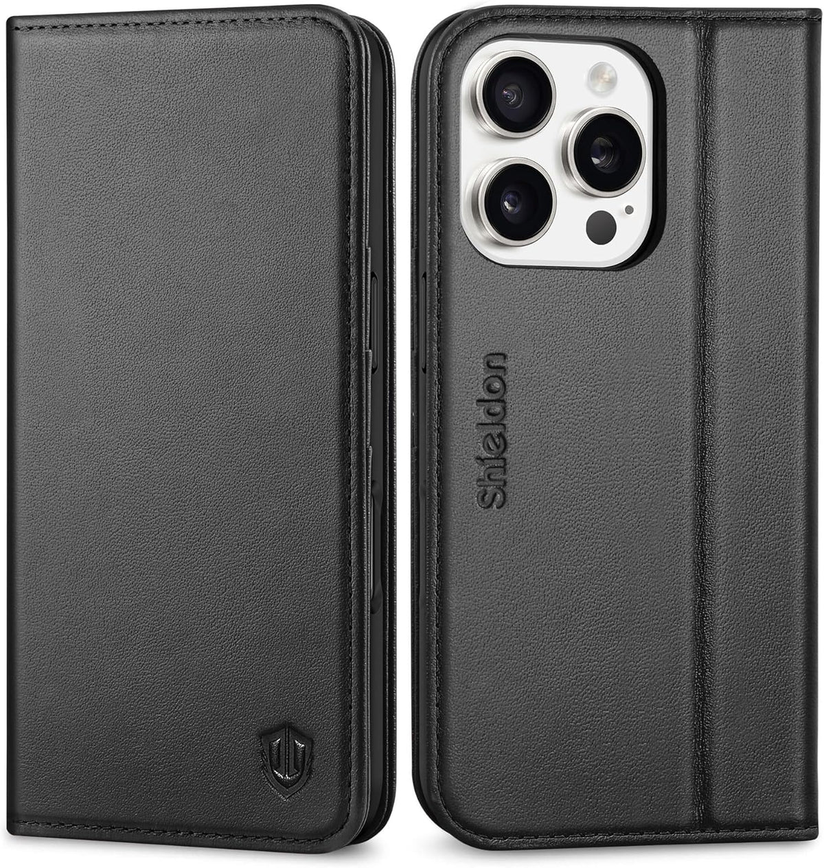 SHIELDON Funda tipo cartera de piel auténtica para iPhone 16 Pro de 6.3