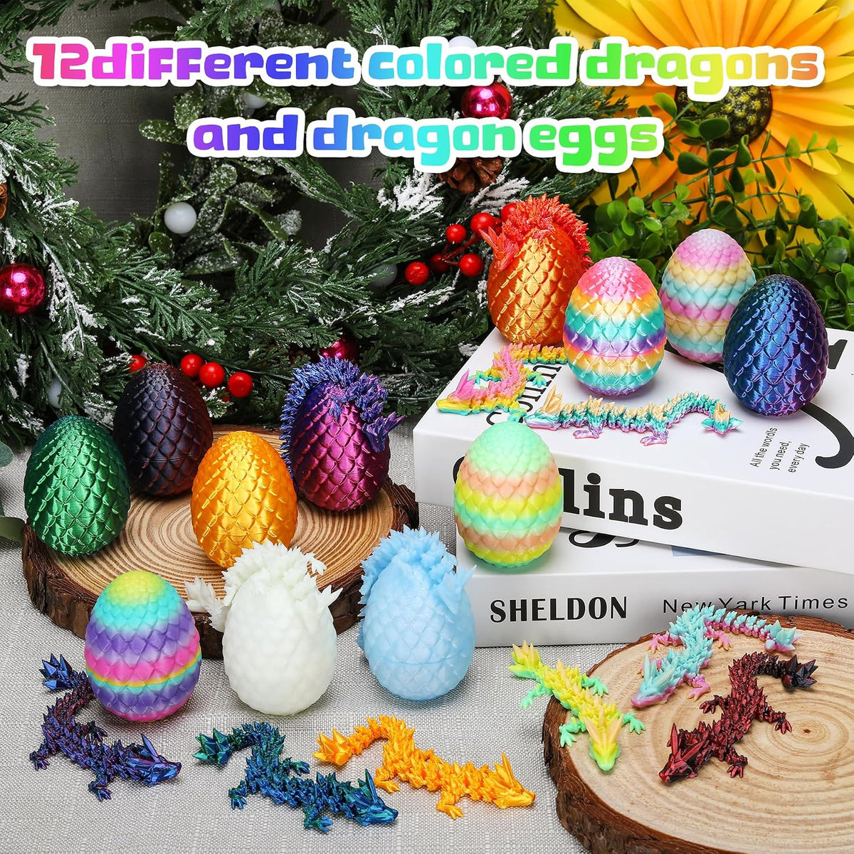 12 piezas de dragón impreso en 3D con huevo para rellenar cestas de Pascua, dinosaurios rellenos de huevos de Pascua, juguetes para ansiedad, Pascua, cumpleaños, decoraciones de Navidad de Pascua, regalos para niñas y niños (sin llavero)
