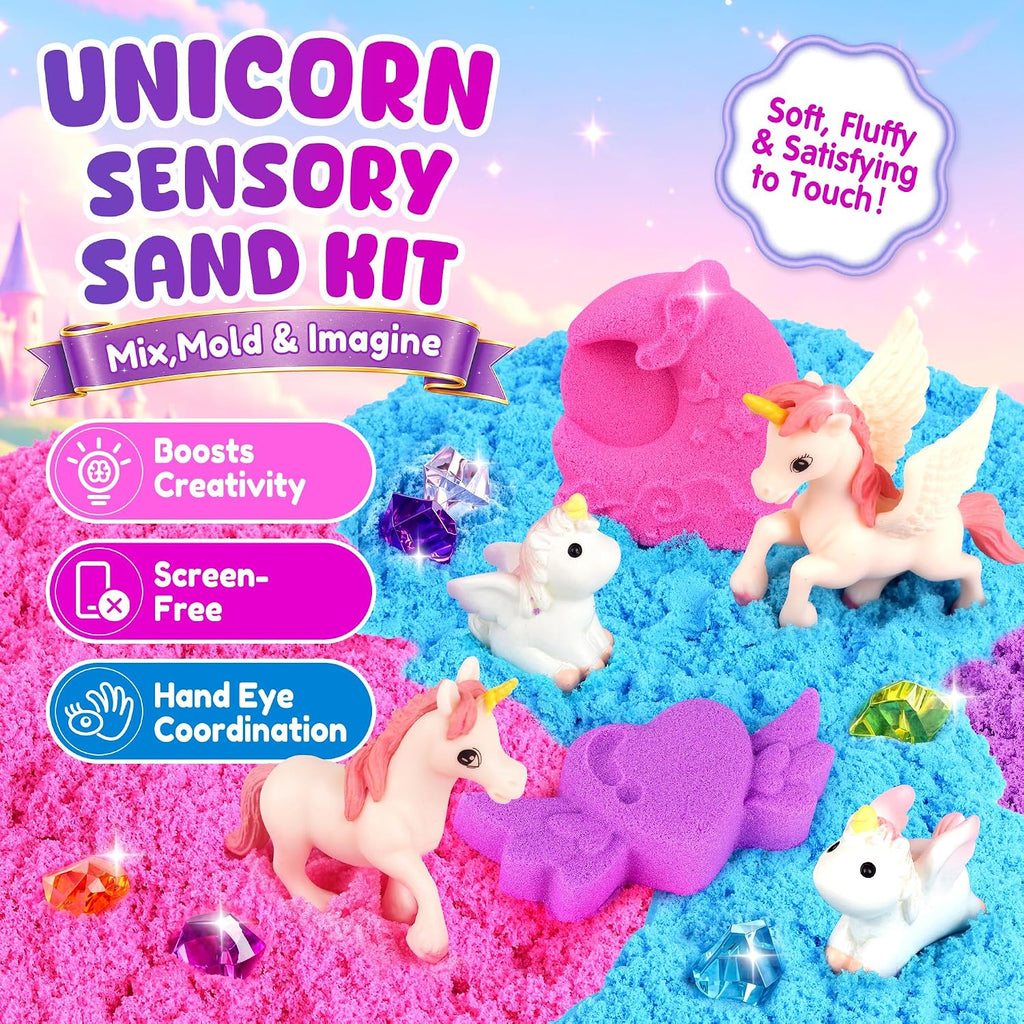 Cubo sensorial de unicornio, kit de arena sensorial de princesa de 28