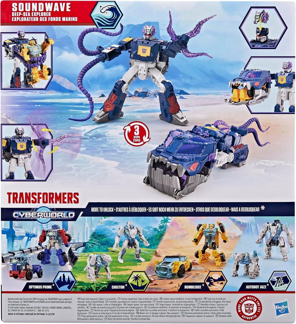 Transformers CYBERWORLD Soundwave Deep Sea Explorer, Energon Surge | Figura de acción de 9 pulgadas con cambio rápido al modo submarino | Juguetes robot para niños mayores de 6 años
