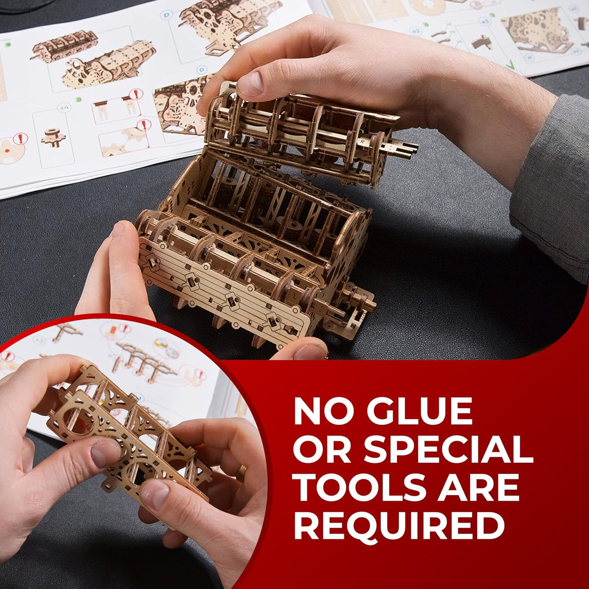 UGEARS V8 Kit de modelo de motor - Rompecabezas de madera 3D para adultos