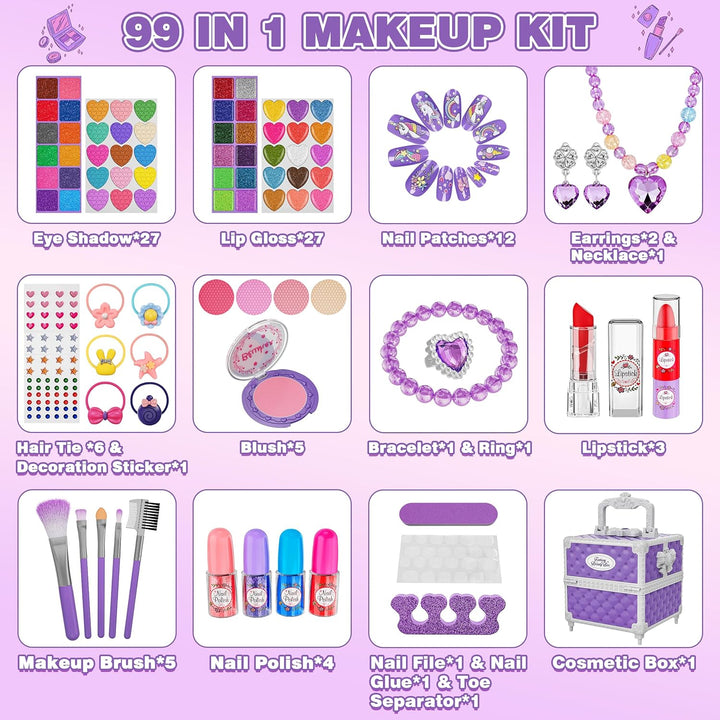 Juego de 99 piezas de maquillaje para niñas, juguetes de princesa,...