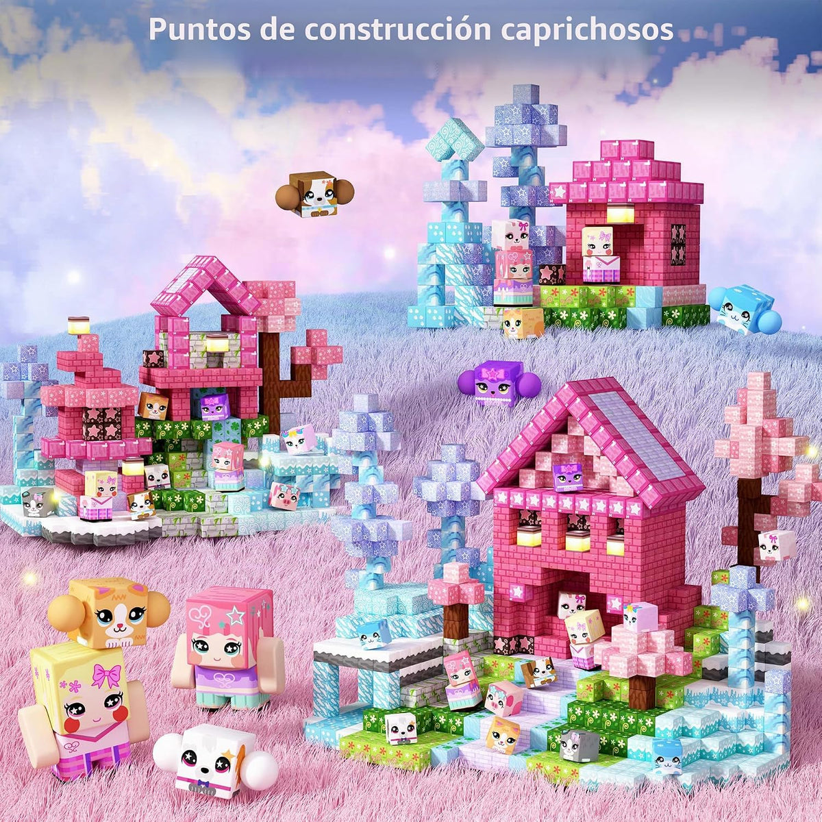 Bloques magnéticos GobiDex de 100 piezas para niños, bloques de construcción de castillo de princesa rosa