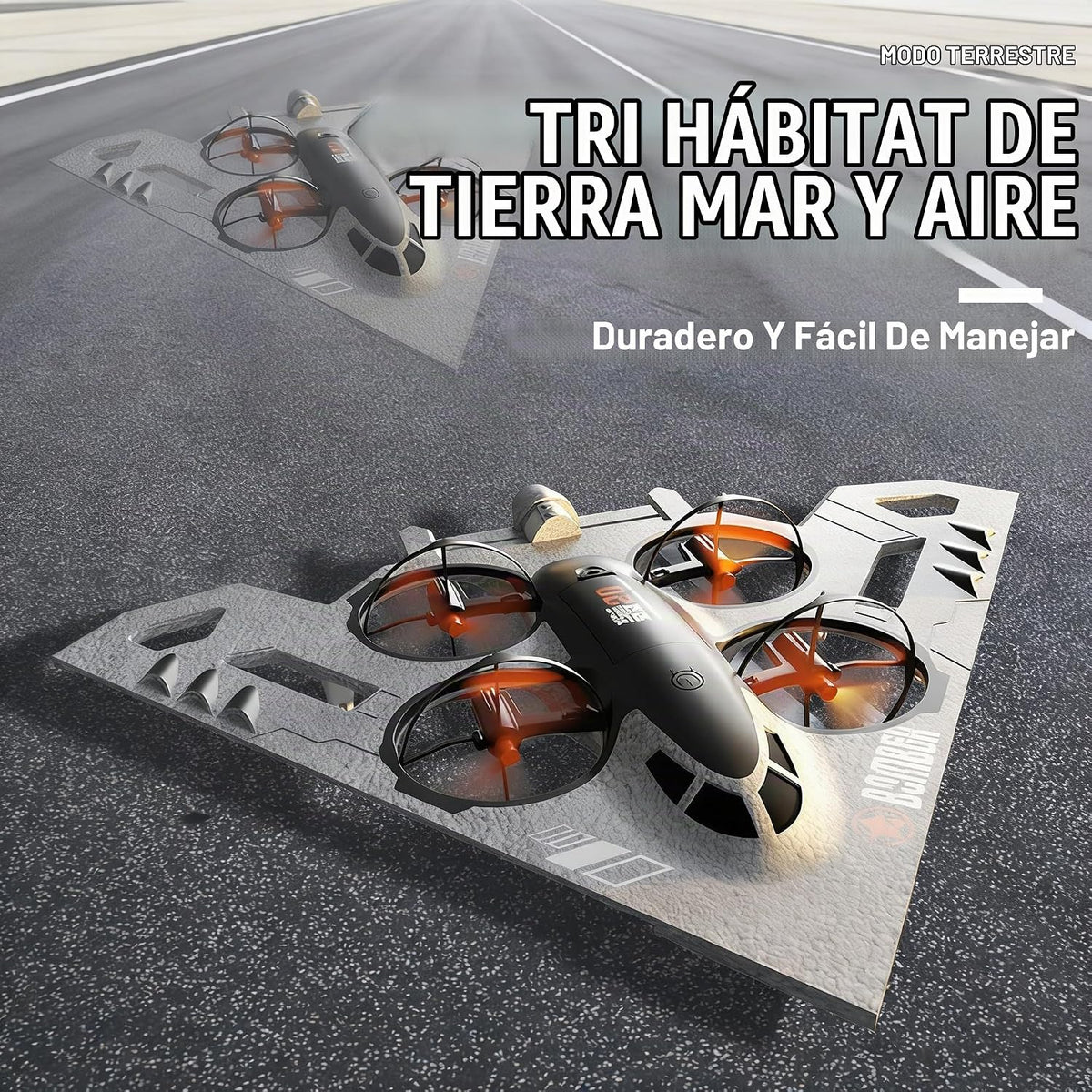 Drone RC 3 en 1 para Land Sea Air, avión de control remoto H20 con luces frías, giro de 360°, 3 modos de conducción y protección contra colisiones, juguete de espuma RC Drone regalo para niño y niña, plateado