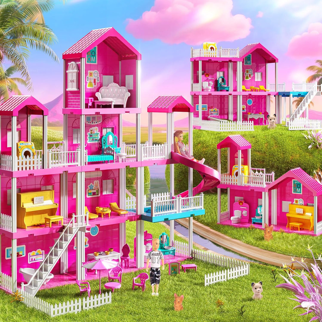Pink Villa Playset para niñas de 3 a 7 años casa de 4