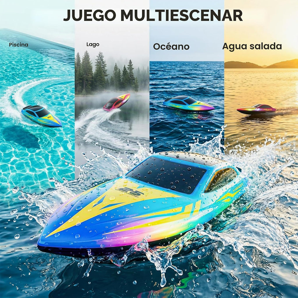 BEZGAR Barco RC de 10 pulgadas, paquete de 2 con 7 efectos LED y tiempo de