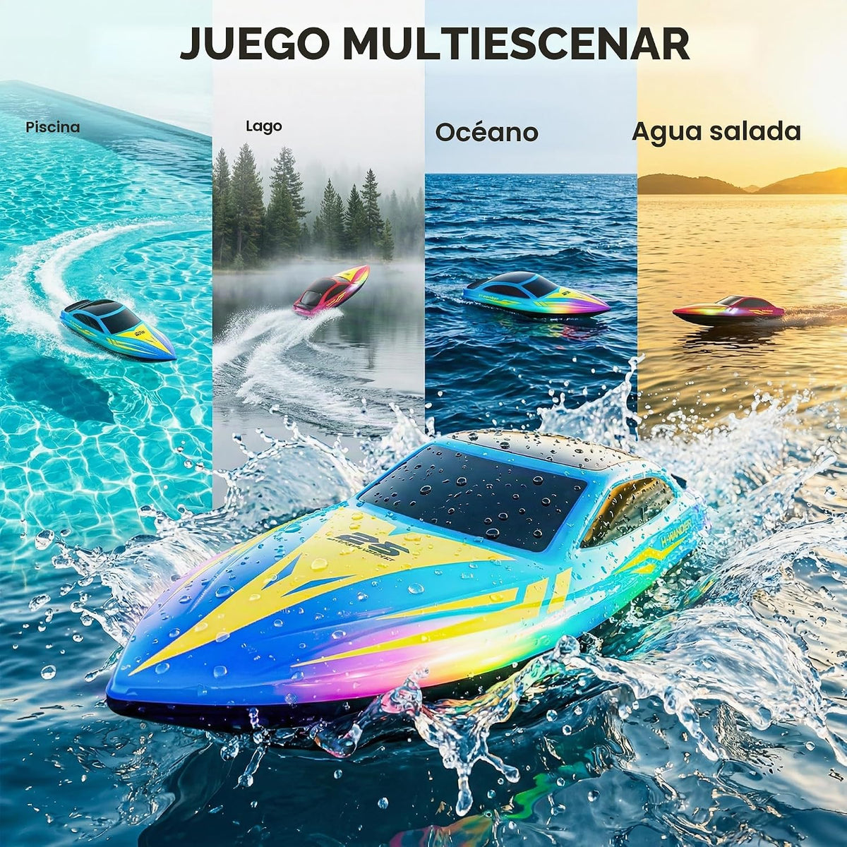 BEZGAR Barco RC de 10 pulgadas, paquete de 2 con 7 efectos LED y tiempo de