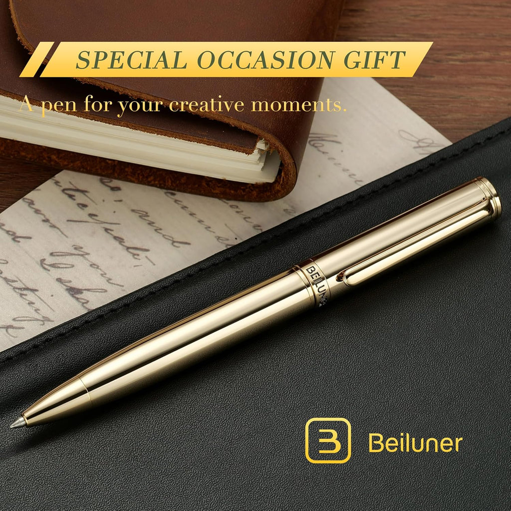 BEILUNER - Bolígrafo de gel dorado, impresionantes bolígrafos de lujo con chapado de oro de 24 quilates, repuesto de tinta negra, set de regalo ejecutivo para familiares y amigos, para escritura