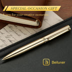 BEILUNER - Bolígrafo de gel dorado, impresionantes bolígrafos de lujo con chapado de oro de 24 quilates, repuesto de tinta negra, set de regalo ejecutivo para familiares y amigos, para escritura