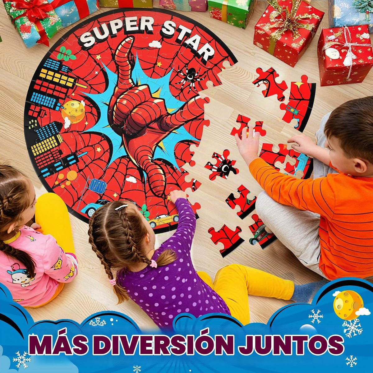 Rompecabezas de piso de araña gigante para niños, con temática de héroes