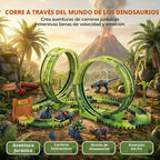 Juguetes de pista de carreras de dinosaurios para niños de 3 a 5 años, juego de pista de autos de dinosaurio de doble bucle, juego de pista de carreras de aventura flexible para niños de 4 a 7 años