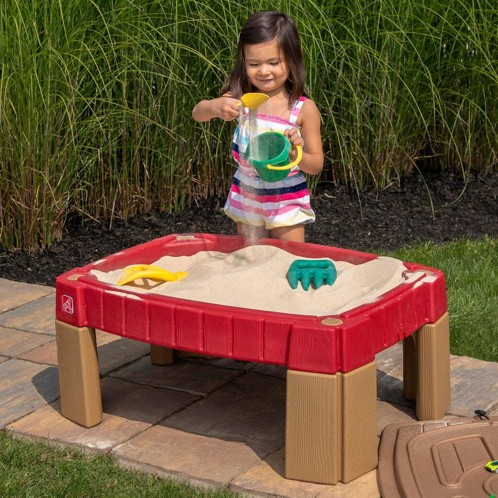 Step2 Mesa de Arena Naturally Playful, Mesa Sensorial de Actividades de Arena para Niños, Kit de Accesorios de 5 Piezas, Juguetes de Verano al Aire Libre para Niños Pequeños, 2+ Años