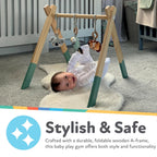Nuby Animal Adventures - Gimnasio de madera para bebés con juguetes colgantes, soporta el desarrollo temprano del bebé, fácil de plegar para almacenamiento y viajes