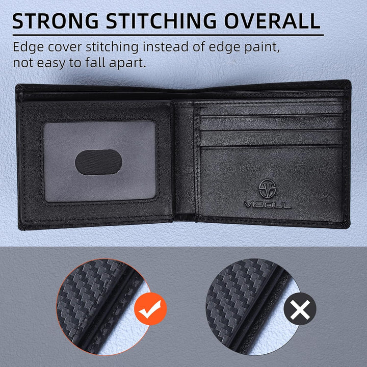 Cartera plegable de cuero VISOUL para hombre con bloqueo RFID y 2 v...