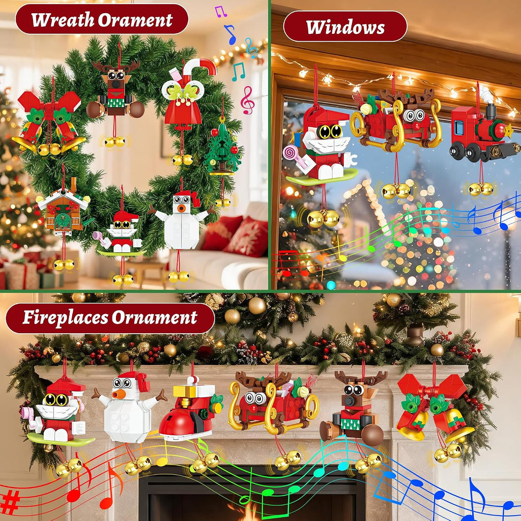 Calendario de Adviento 2026, adornos de Navidad, juego de construcción compatible con Lego, campanas colgantes, corona de Papá Noel, pan de jengibre, reno, 12 modelos