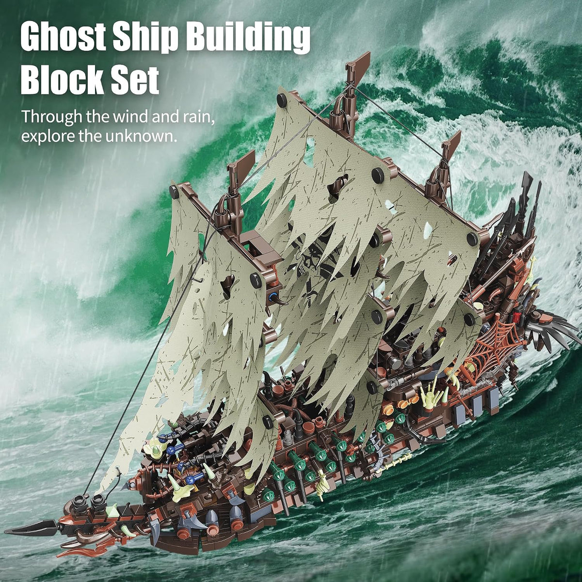 TYCOLE MOC - Juego de construcción de barco pirata con luces, barco de juguete modelo holandés volador, juego de bloques de construcción de barco fantasma, ideal para adultos y adolescentes como regalo de cumpleaños o fiesta (2159 piezas)