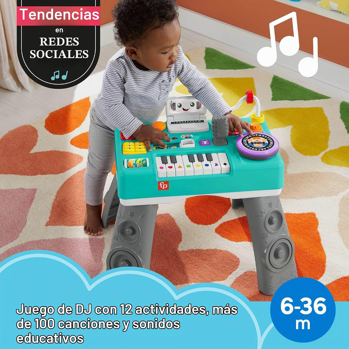 Fisher-Price Juguete para bebés y niños pequeños, mesa de DJ para reír y aprender con actividades musicales educativas para el desarrollo de niños a partir de 6 meses