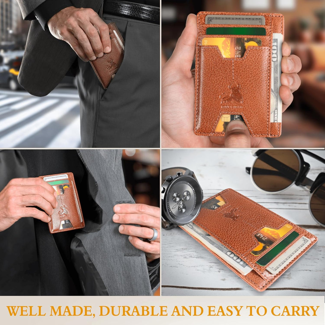 BULL GUARD Cartera delgada de piel con bloqueo RFID para hombre con...