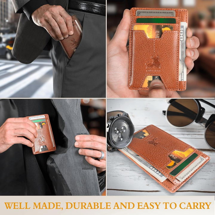 BULL GUARD Cartera delgada de piel con bloqueo RFID para hombre con...