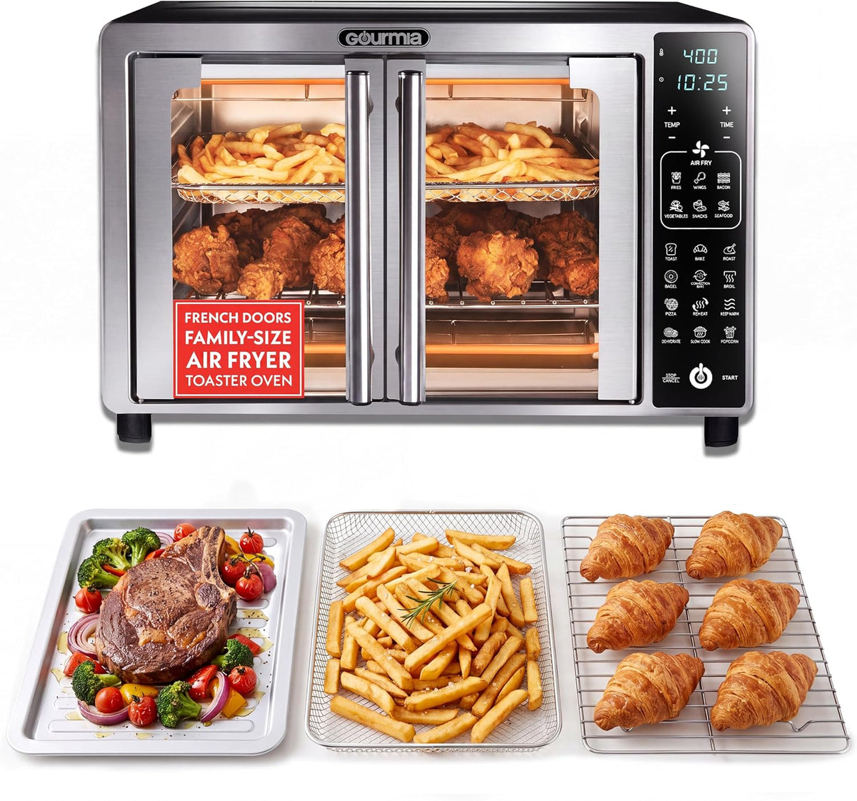 Gourmia Horno tostador - Capacidad de 6 rebanadas, pantalla digital, acero
