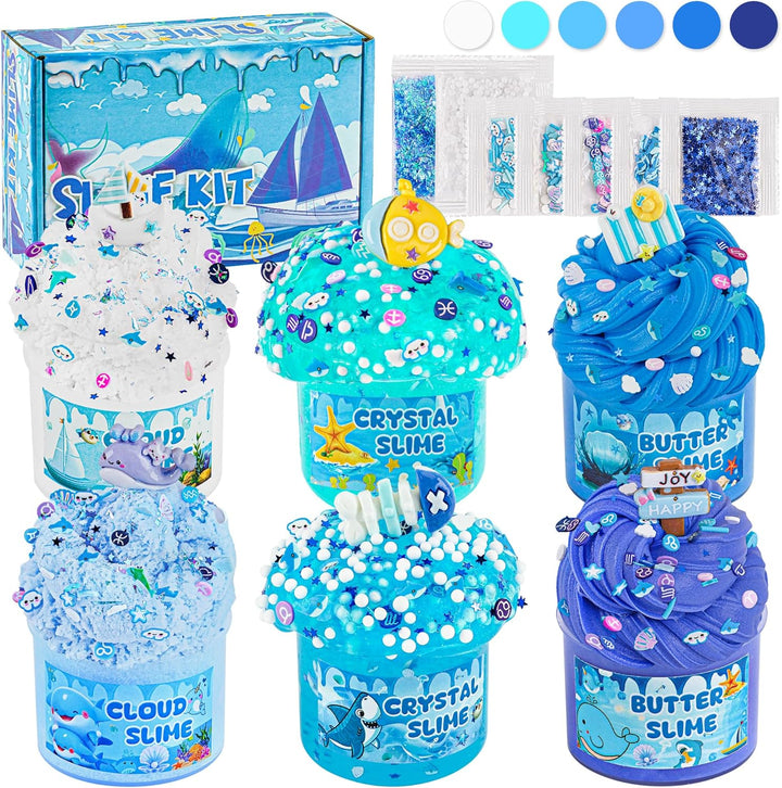 Paquete de 6 slimes, kit de slime azul, slime de nube de mantequill...
