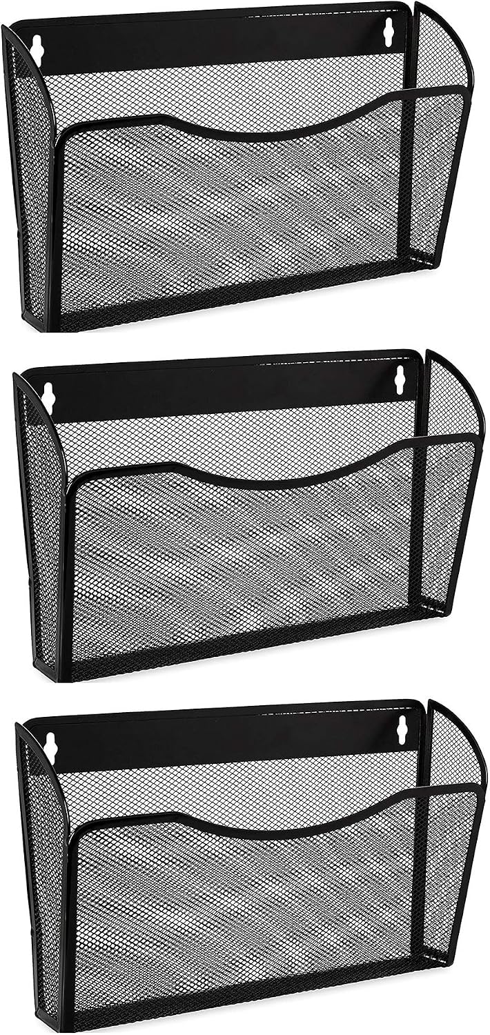Organizador de archivos colgante de malla de un solo bolsillo, soporte vertical para archivador de revistas, cesta de montaje, carpeta de documentos para oficina, hogar y escuela, color negro