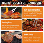 Juego de 24 herramientas para parrilla de barbacoa con termómetro de carne e inyector, tenedor de acero inoxidable extragrueso, espátula y pinzas, accesorios completos para barbacoa, regalos perfectos para el día del padre