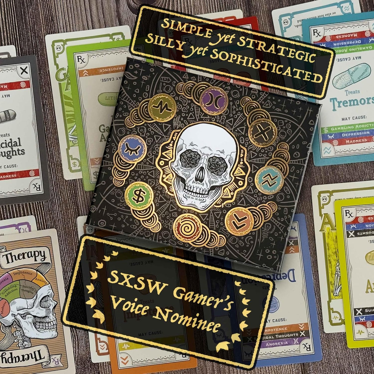 Pillbox Games Efectos secundarios, estratégico toma ese juego de cartas de terapia