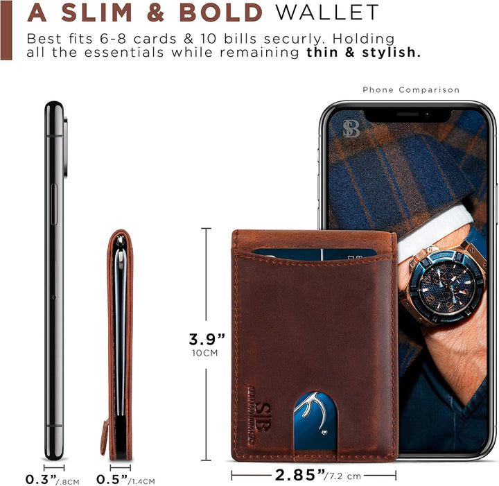SERMAN BRANDS RFID Blocking Slim Bifold Genuine Leather Minimalist...