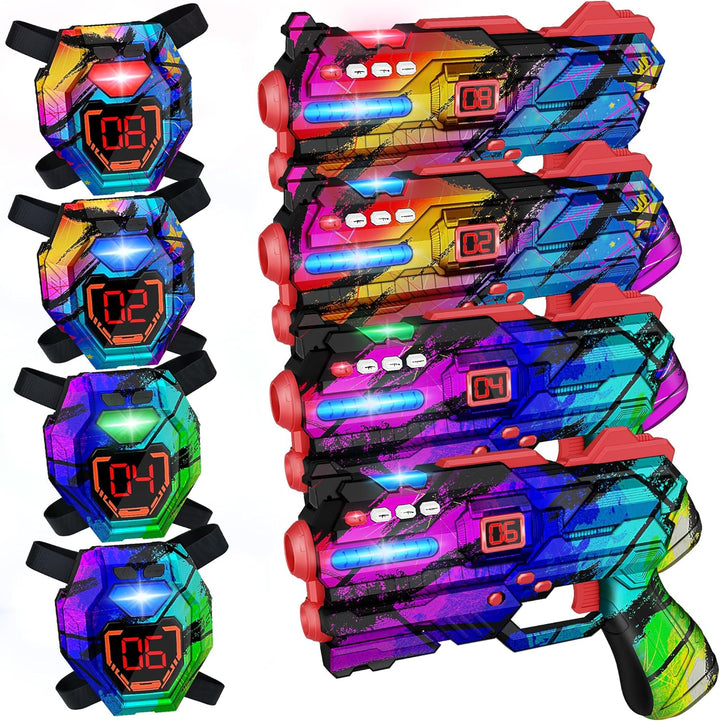 Juego de 4 Pistolas de Laser Tag con Chalecos de Pantalla de